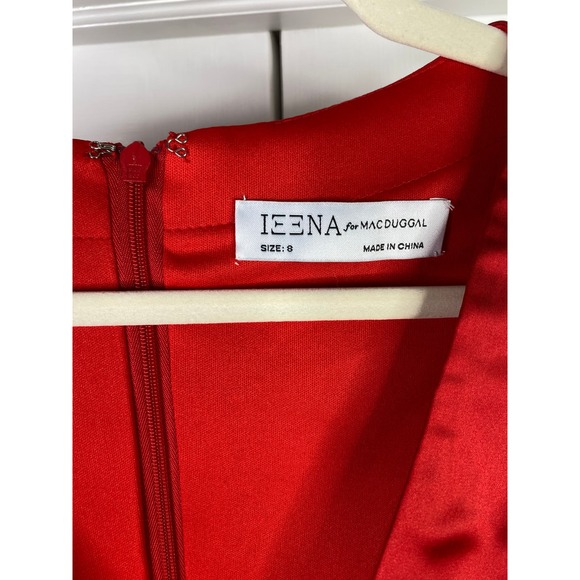 Mac Duggal PUFF SLEEVE V-NECK SATIN GOWN, Red, Size 8, #26606 - Picture 6 of 10